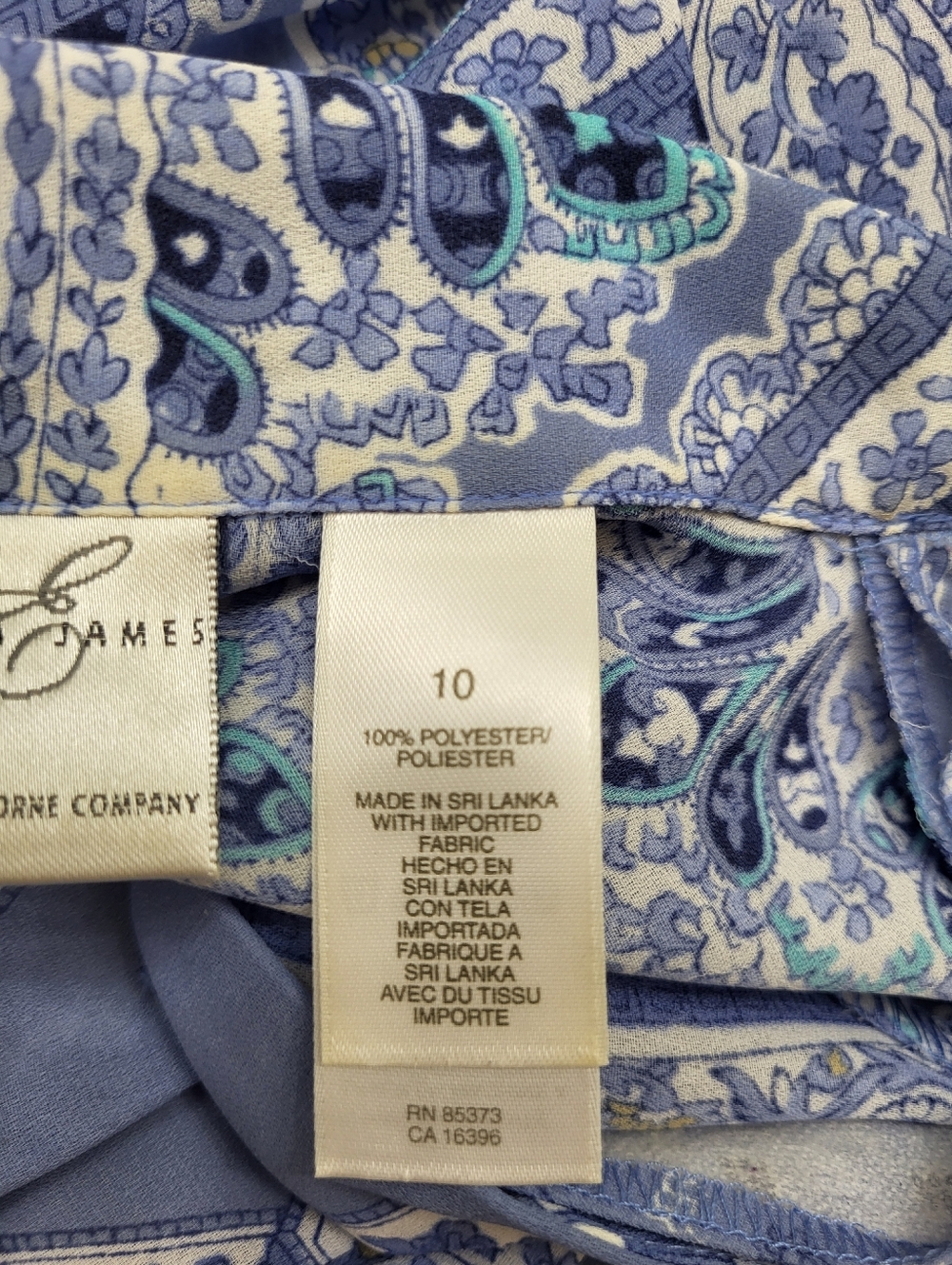 Emma James Women's Button Up Blouse Short Sleeve Blue Paisley Floral Size 10 - Picture 11 of 12